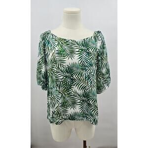 LOFT Green Palm Leaf Blouse